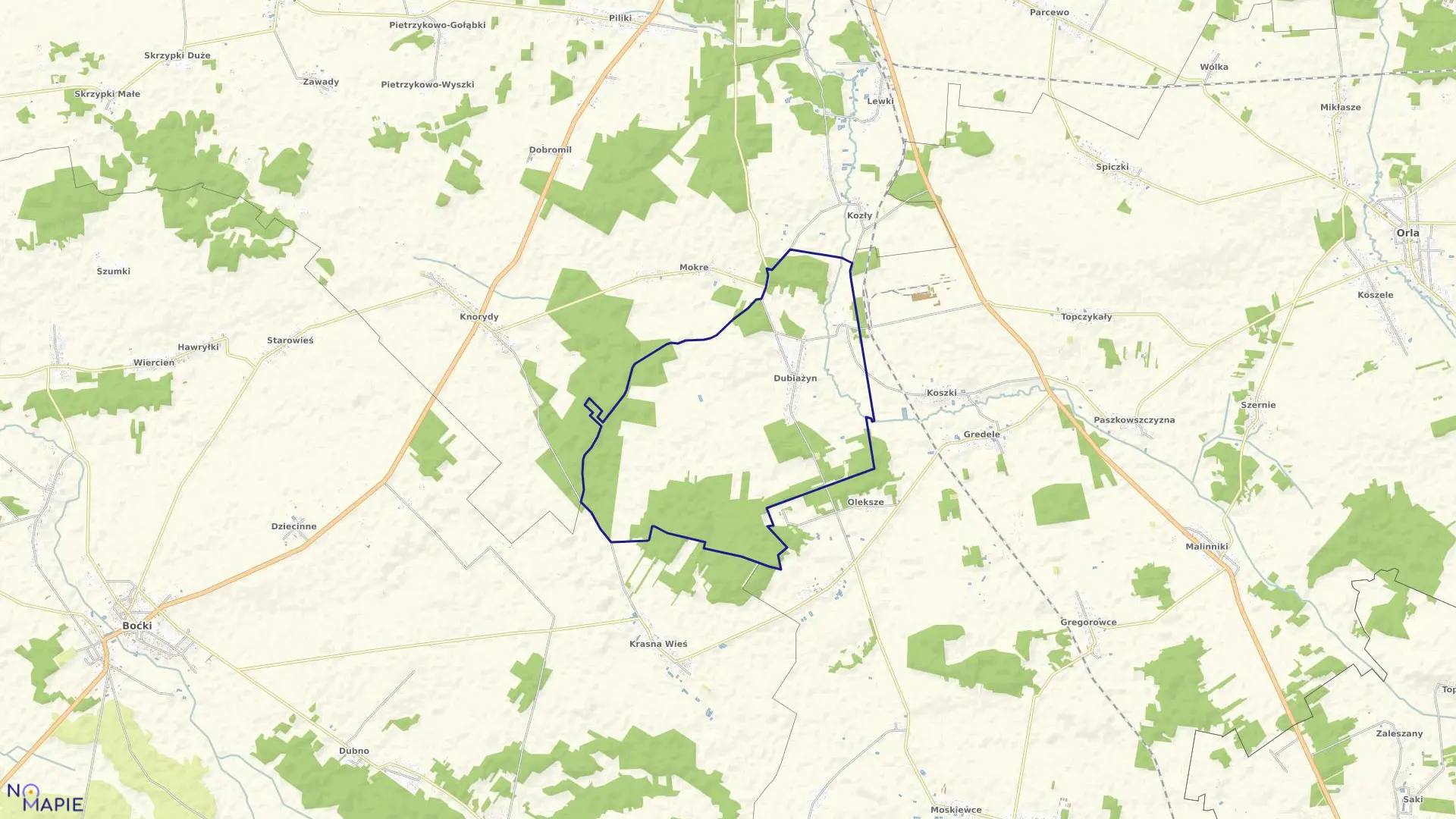 Mapa obrębu DUBIAŻYN w gminie Bielsk Podlaski