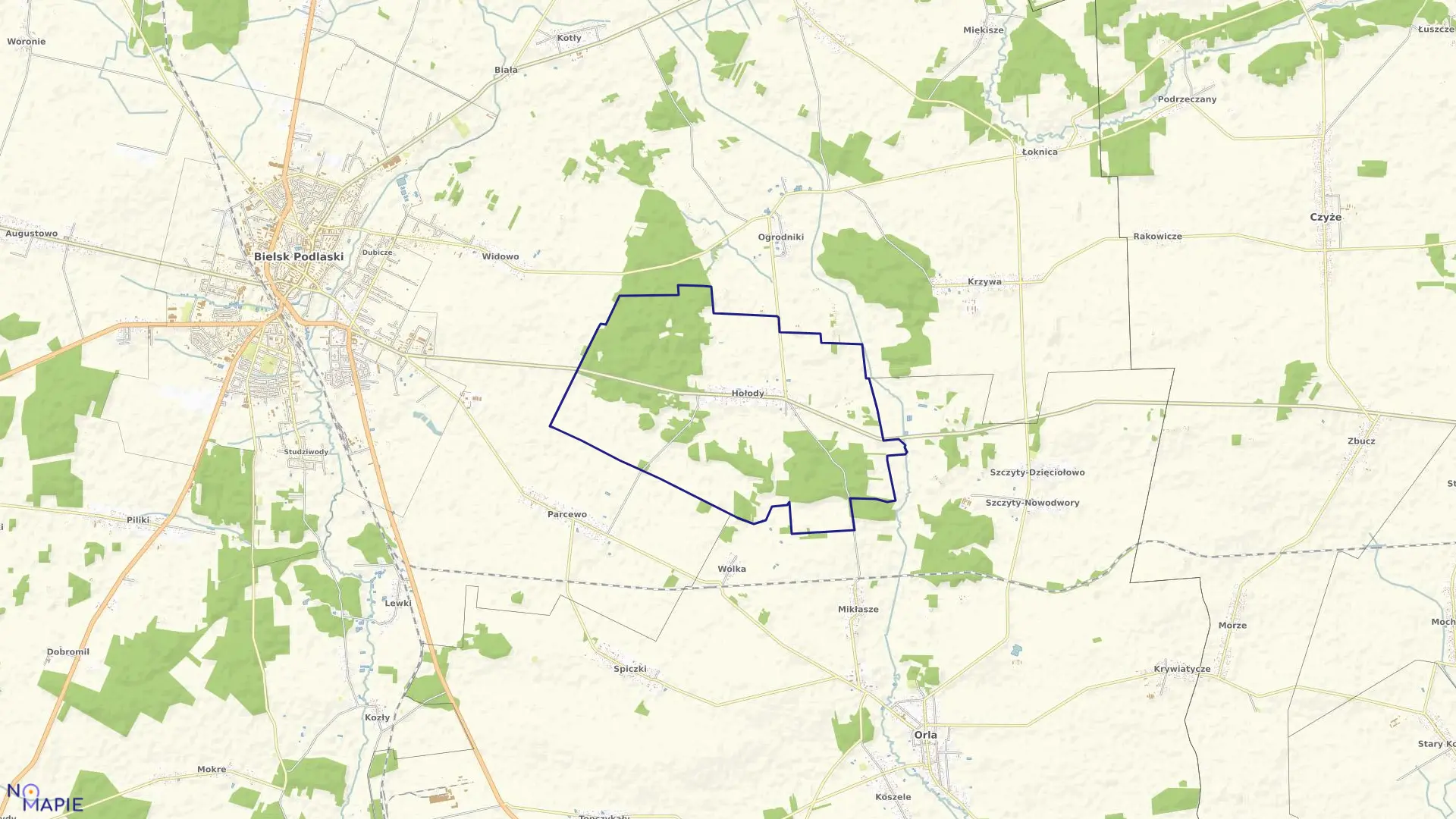 Mapa obrębu HOŁODY w gminie Bielsk Podlaski