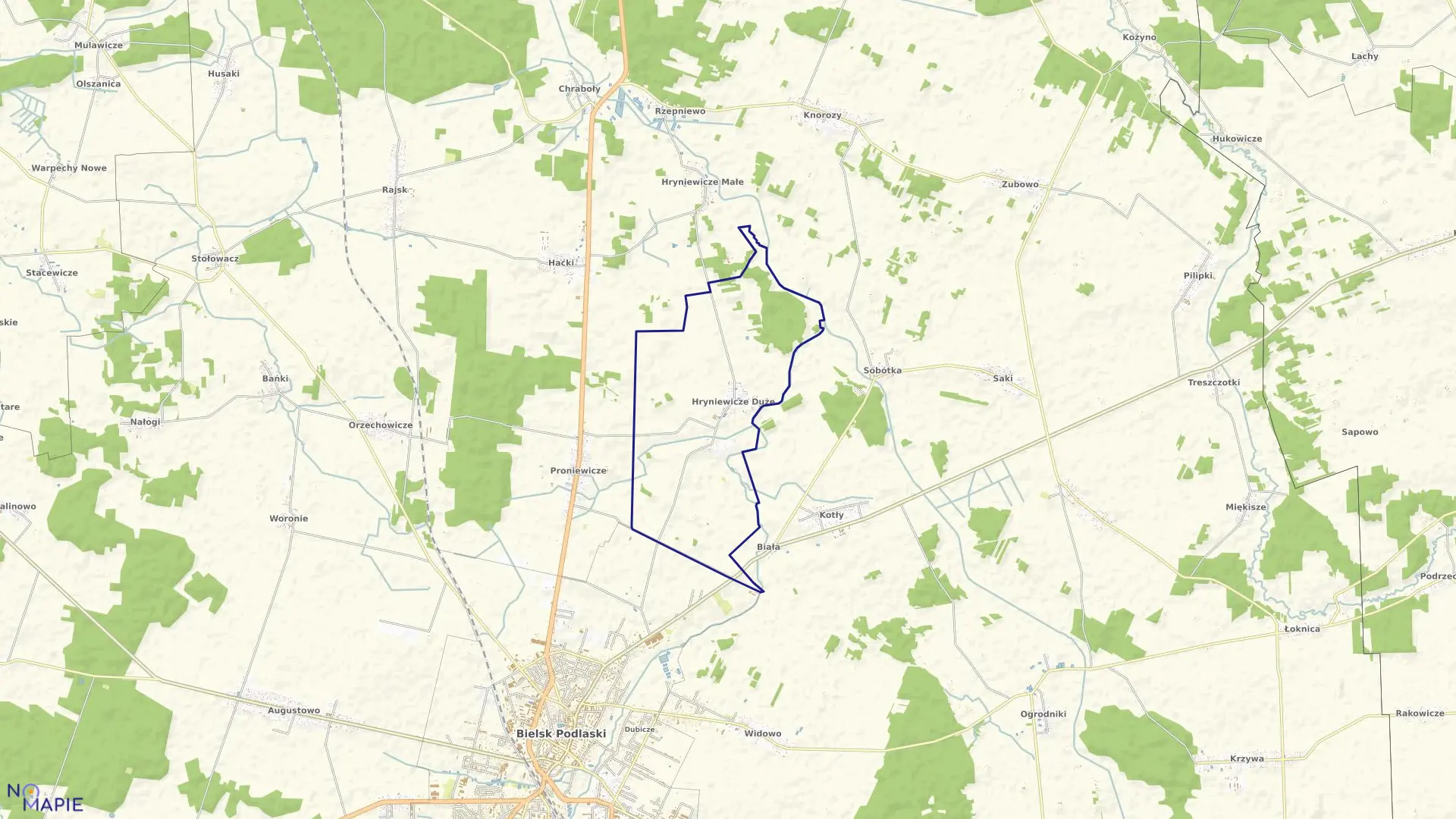 Mapa obrębu HRYNIEWICZE DUŻE w gminie Bielsk Podlaski