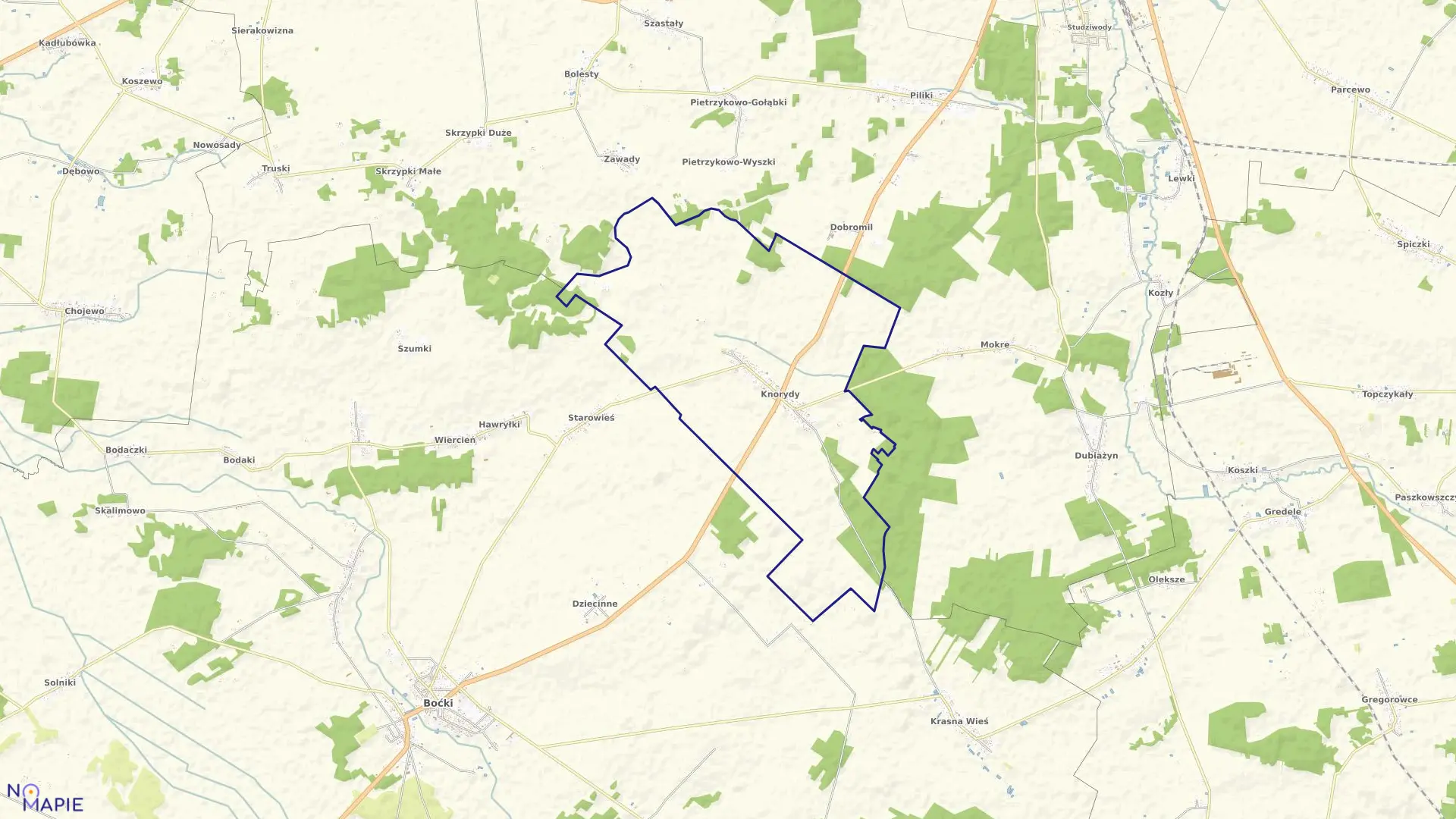 Mapa obrębu KNORYDY w gminie Bielsk Podlaski