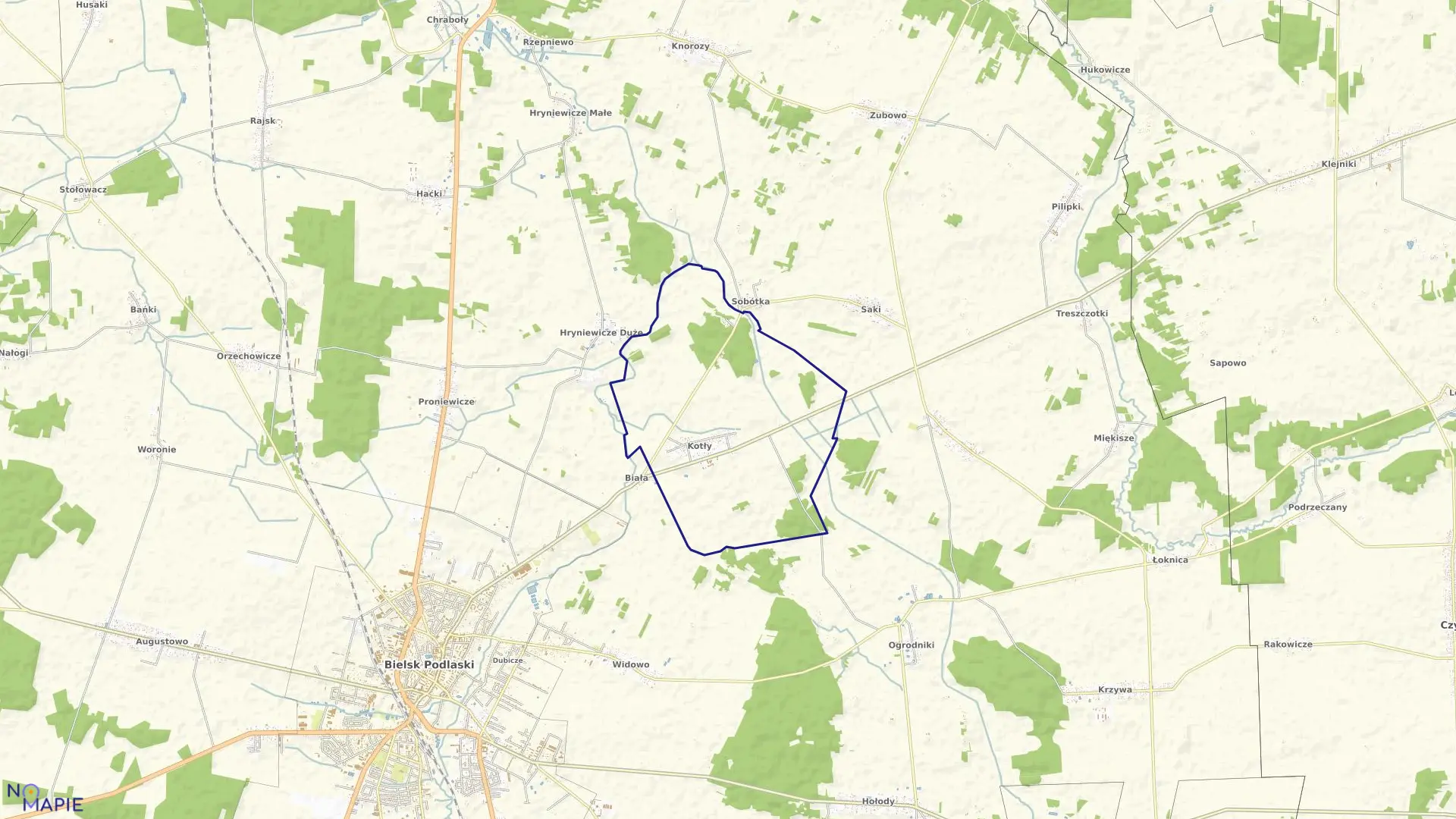 Mapa obrębu KOTŁY w gminie Bielsk Podlaski