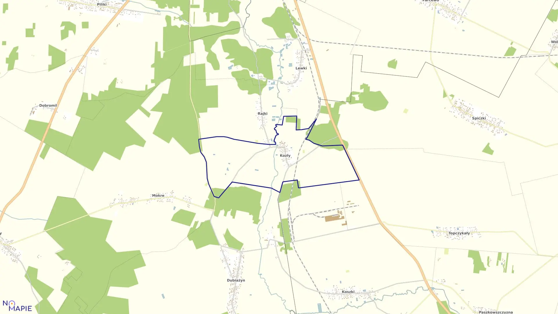 Mapa obrębu KOZŁY w gminie Bielsk Podlaski