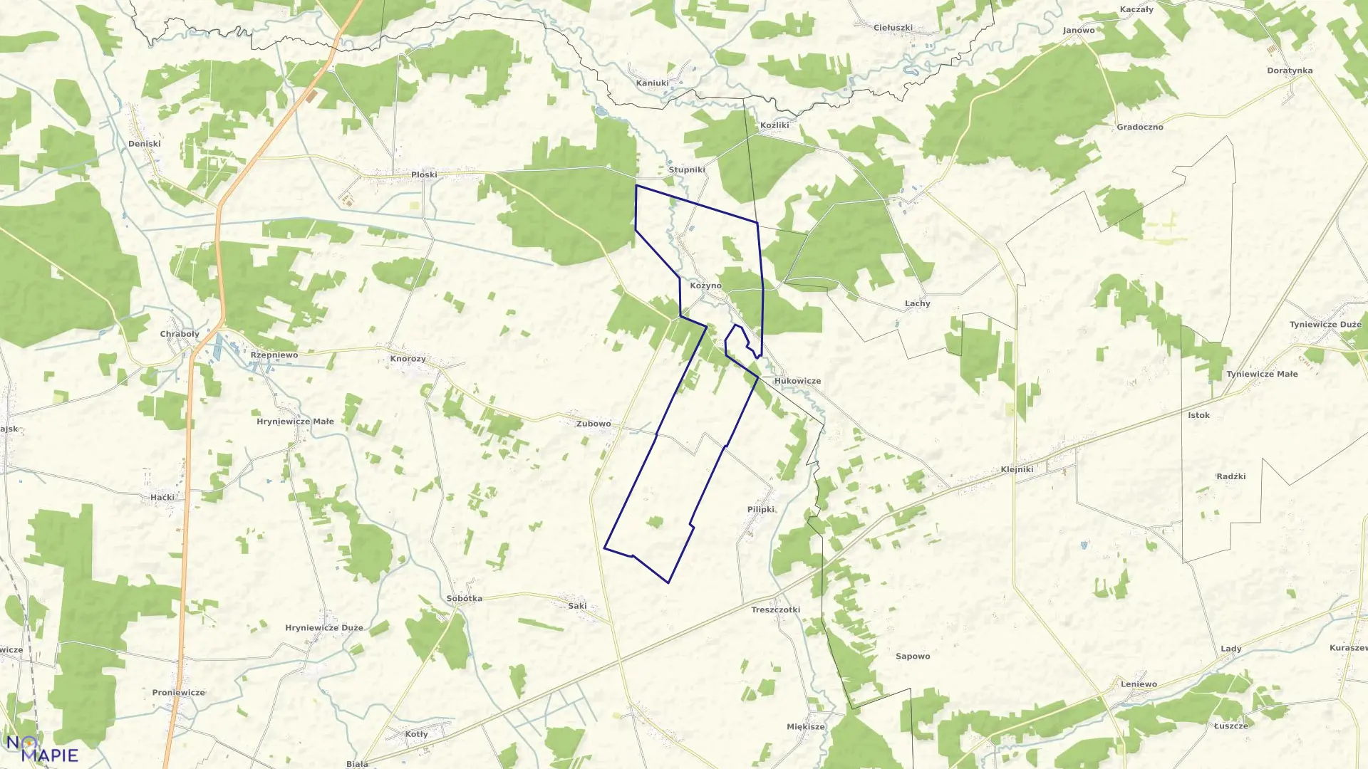 Mapa obrębu KOŻYNO w gminie Bielsk Podlaski