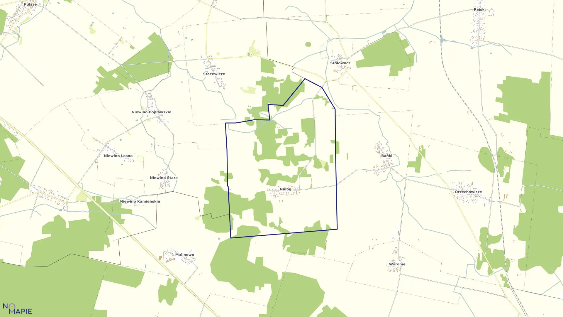 Mapa obrębu NAŁOGI w gminie Bielsk Podlaski