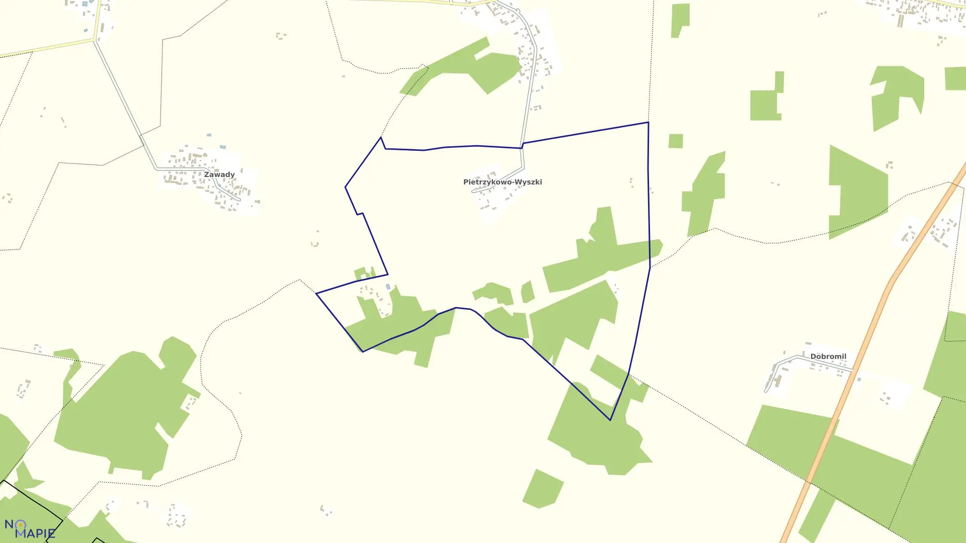 Mapa obrębu PIETRZYKOWO WYSZKI w gminie Bielsk Podlaski