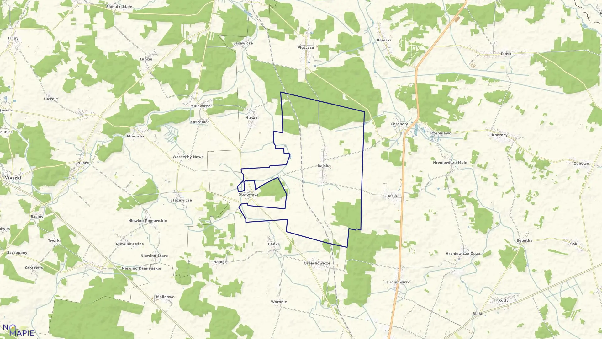 Mapa obrębu RAJSK w gminie Bielsk Podlaski