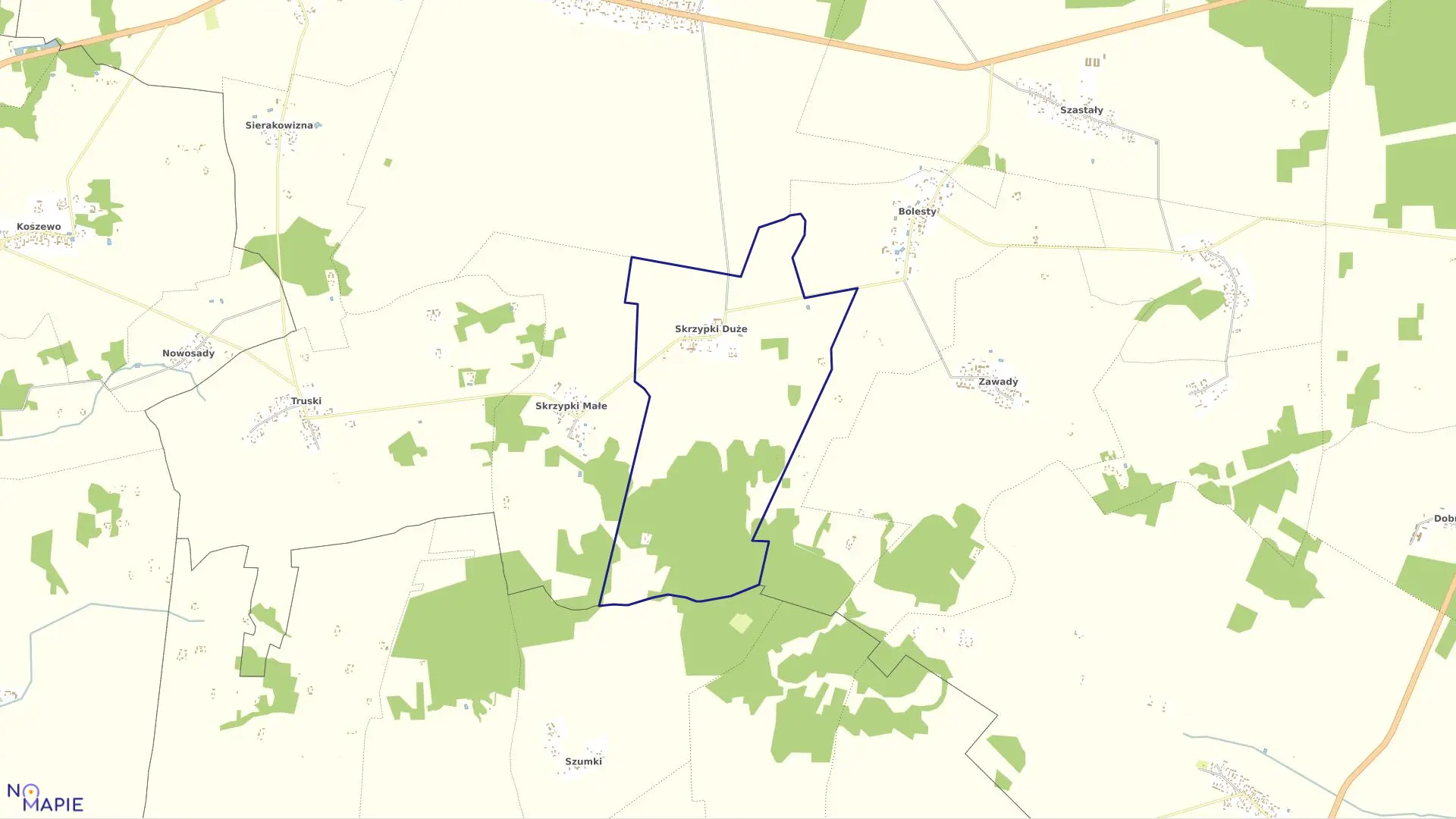 Mapa obrębu SKRZYPKI DUŻE w gminie Bielsk Podlaski