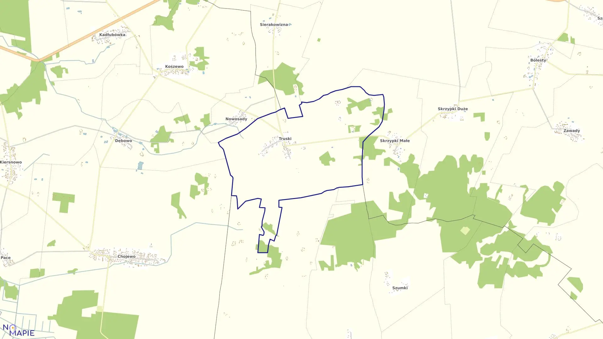 Mapa obrębu TRUSKI w gminie Bielsk Podlaski