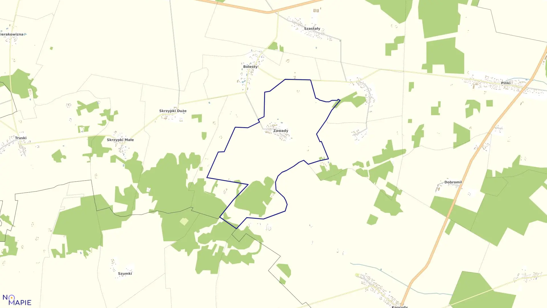 Mapa obrębu ZAWADY w gminie Bielsk Podlaski